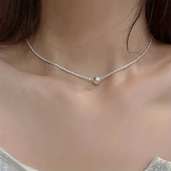 Heart Shape Pendant Necklace Sparkly Chain Sweet Neck Jewelry