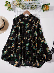  Floral Print Button Up Long Sleeve Blouse