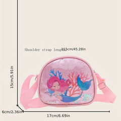 Mermaid PU Leather Crossbody Bag Girls Colorful Sequins Princess Messenger