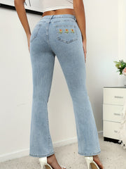 Sunflower Embroidery Flared Jeans Bell Bottom Wide Legs