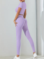 Solid Workout Set Crop Top & Leggings Women's Activewear