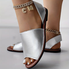 Women's Solid Flat Sandals Peep Toe Slingback Slides