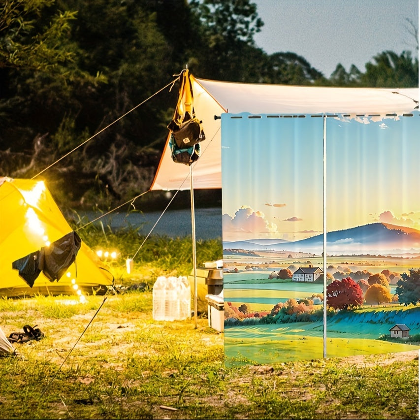 Sunshine Farm Village Pattern Curtain Window Outdoor Blocking Tapestry