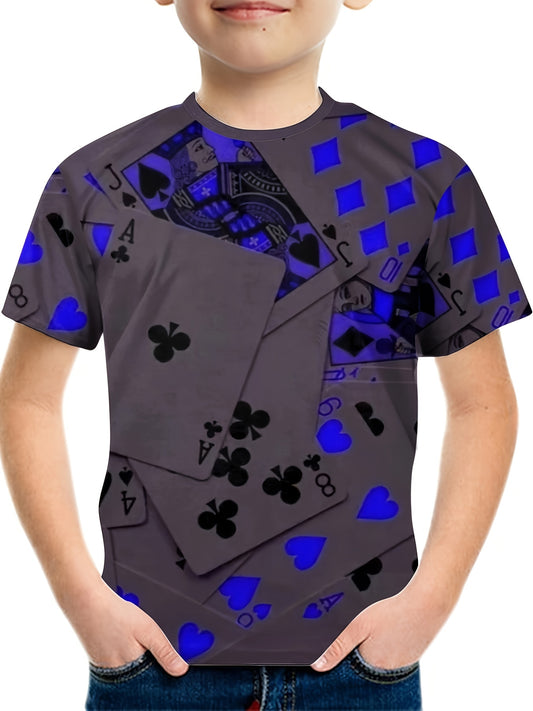 3D Print Number Cards Boy's T-shirt Kids Short Sleeve Summer Tee