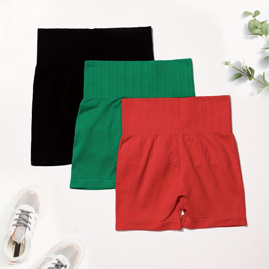 3Pcs Solid Yoga Shorts Butt Lifting High Stretch Fitness Workout Women's Activew