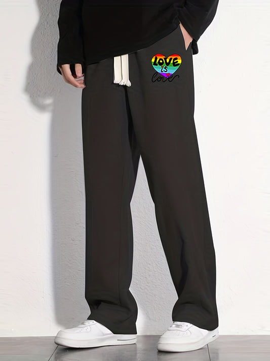 Love Is Love Rainbow Heart Print Joggers Men's Casual Loose Fit Pants