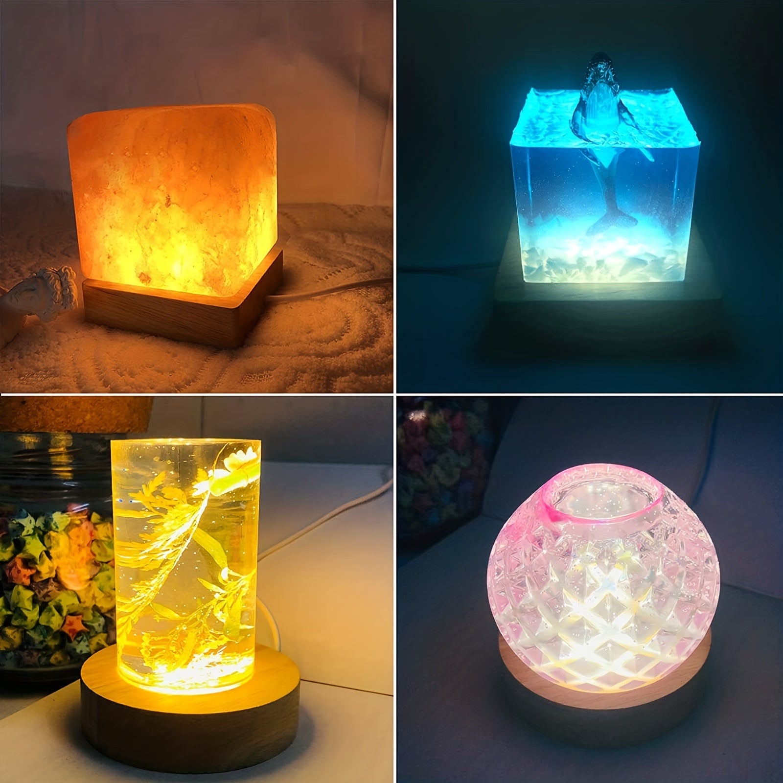 8cm Square/Round Wooden LED Lighted Base for Resin Molds Display