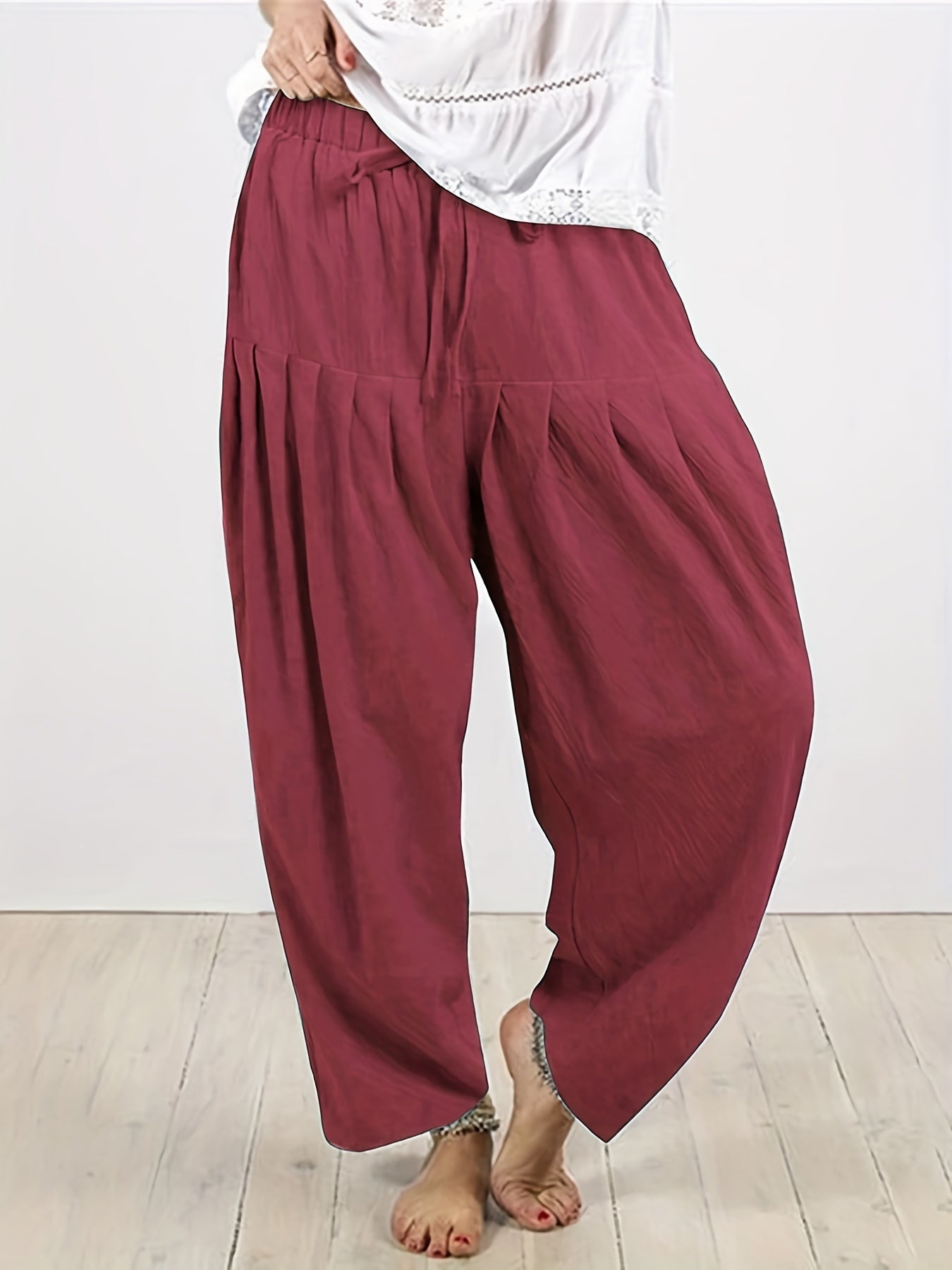  Solid Drawstring Casual Pants