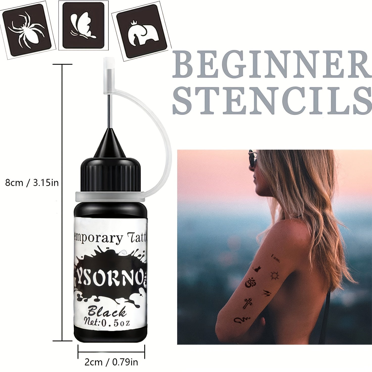 Waterproof Temporary Tattoo Kit, Lasts 3-7 Days, 39 Stencils, 6 Ink Bottles