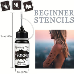 Waterproof Temporary Tattoo Kit, Lasts 3-7 Days, 39 Stencils, 6 Ink Bottles