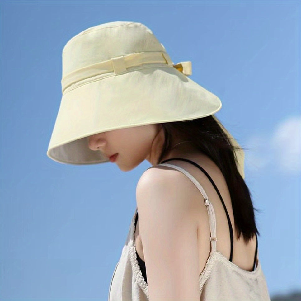 Wide Brim Bowknot Sun Hat Lace Up Bucket Hat UV Protection