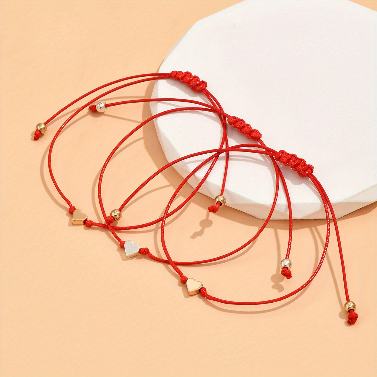 3 Pcs Rope Bracelet Heart Shape Adjustable Friendship Bangles