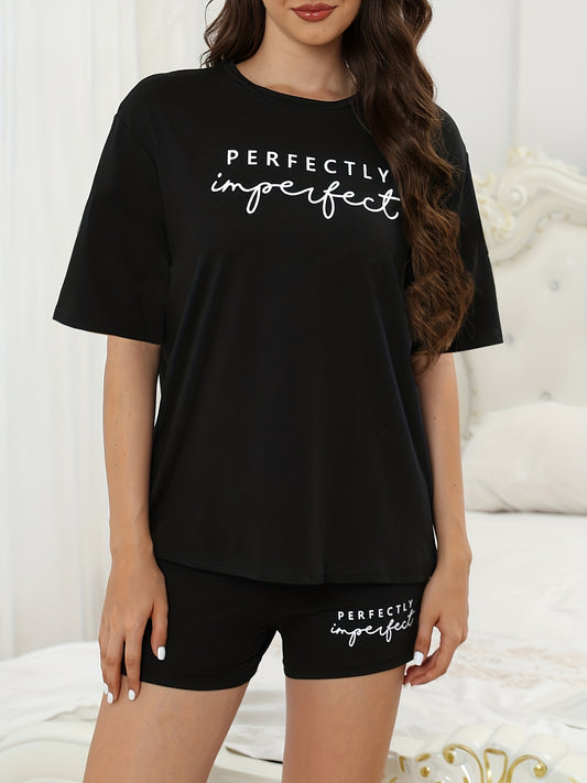 Letter Print Lounge Set Top & Shorts Women's Loungewear