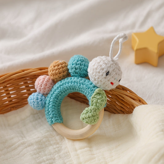 Handcrafted Crochet Rattle Toy with Plush Animal Attachment