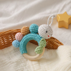 Handcrafted Crochet Rattle Toy with Plush Animal Attachment