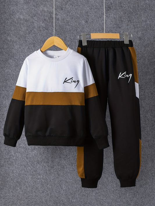 Boy's KING Print 2pcs Sweatshirt & Sweatpants Set