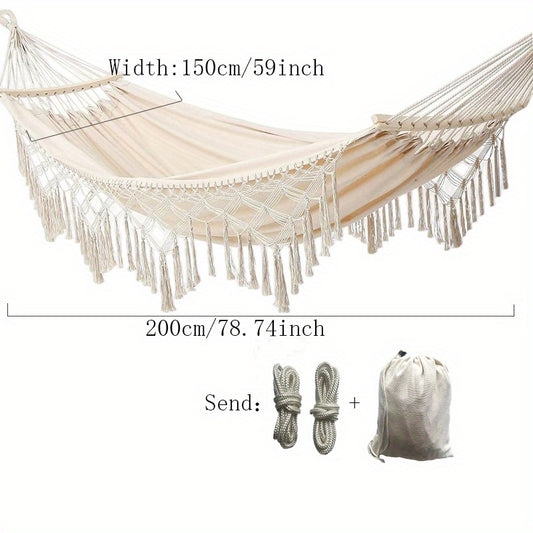 Tassel Swing Hammock for Camping with Wooden Sticks