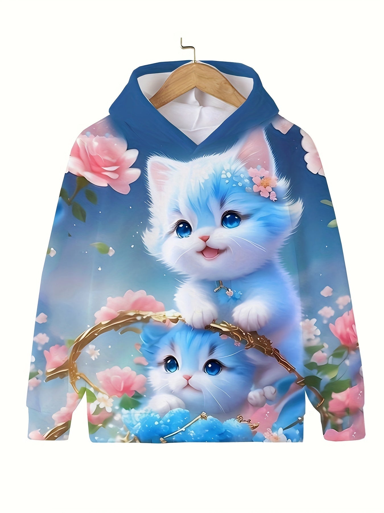 Adorable Kitten Long Sleeve Hoodie Girls Pullover Sweatshirt
