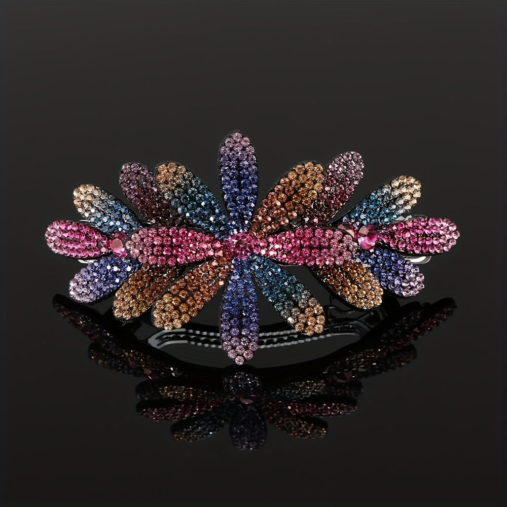 Vintage Flower & Rhinestone Hair Clip Barrette