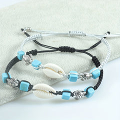 Seaside Shell Turtle Turquoise Braided Bracelet Vintage Versatile Beach Surfing