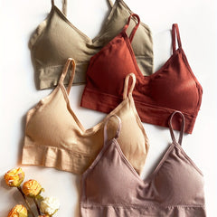 4pcs Solid Ribbed Wireless Bras Comfy & Breathable Sports Bra Women's
