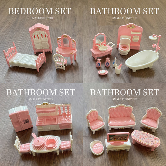 Pink Villa Doll Furniture Playhouse Set Mini Toys Ornaments Decorations
