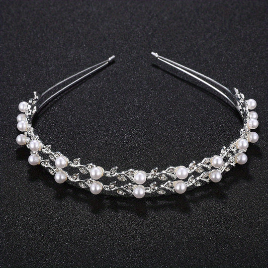 Pearl Rhinestone Headband Double Layer Hair Band Bridal Wedding Hair Access