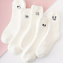 5 Pairs Expression Embroidery Socks Women's Stockings