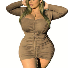 Plus Size Sexy Dress Sweetheart Neck Ruched Bodycon Mini Dress