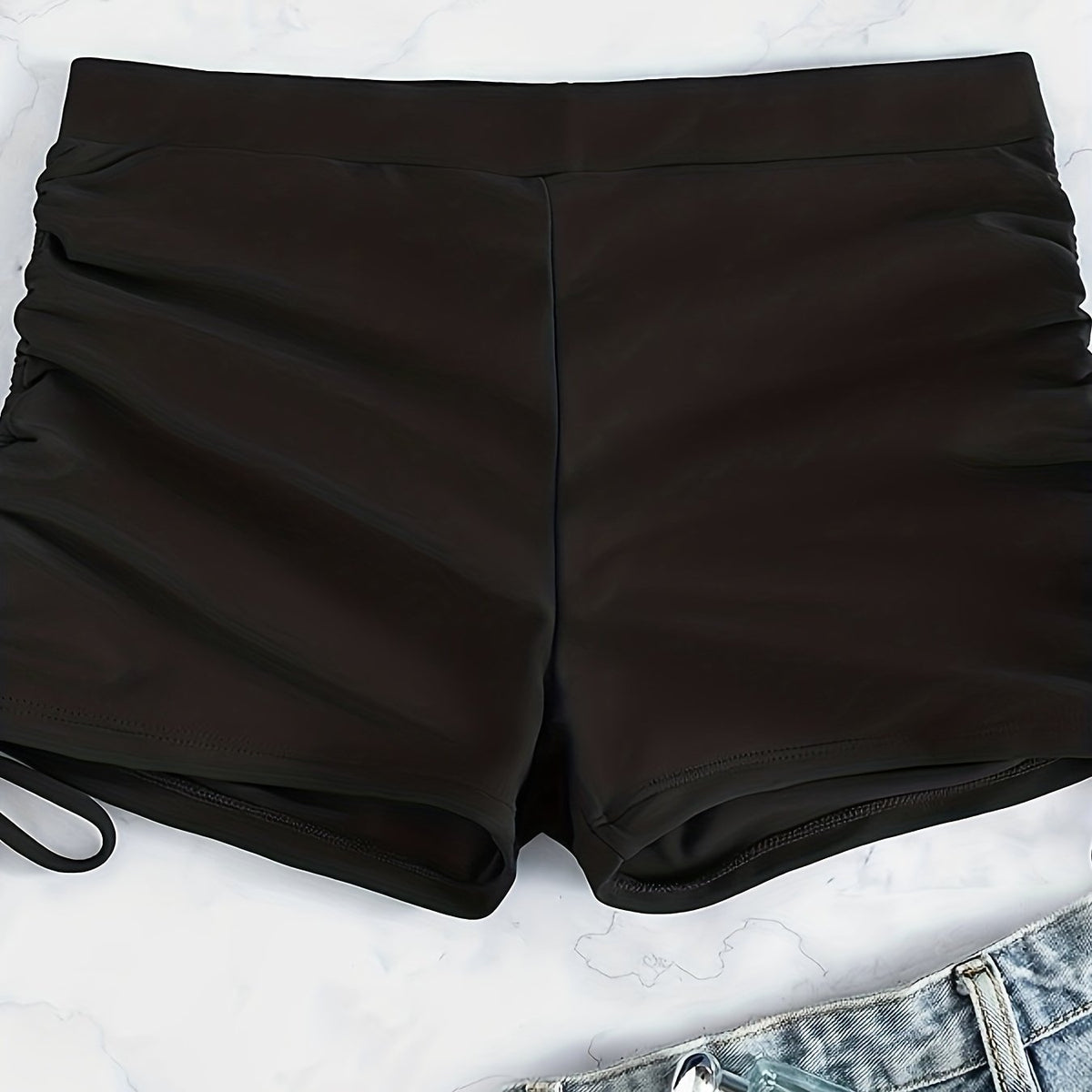 High Waist Solid Swimsuit Boxer Shorts