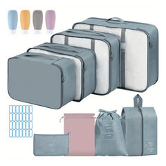 12pc Solid Zipper Packing Cubes Travel Organiser Bags Set