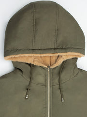 Hooded Full Zipper Coat Warm Mid-length Outerwear