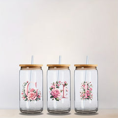 27pcs Pink Floral Alphabet UV Transfer Paper Waterproof Self Adhesive Decals