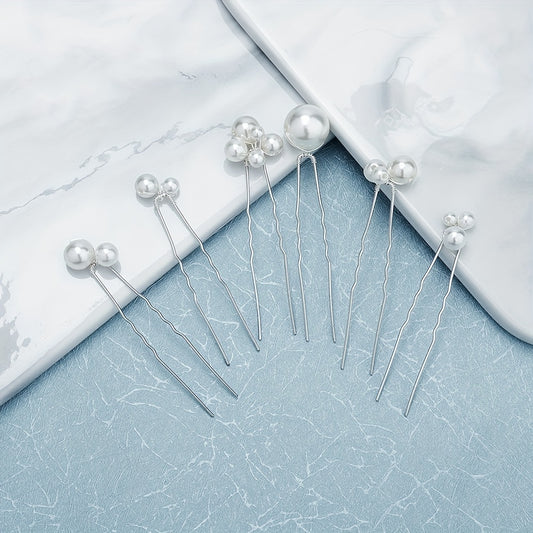 6pcs Faux Pearl Hair Pin Minimalist Bridal Wedding Styling Accessory