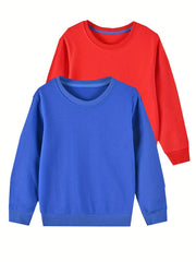 2 Boys Solid Pullover Sweatshirt Crew Neck Tops Kids Clothing