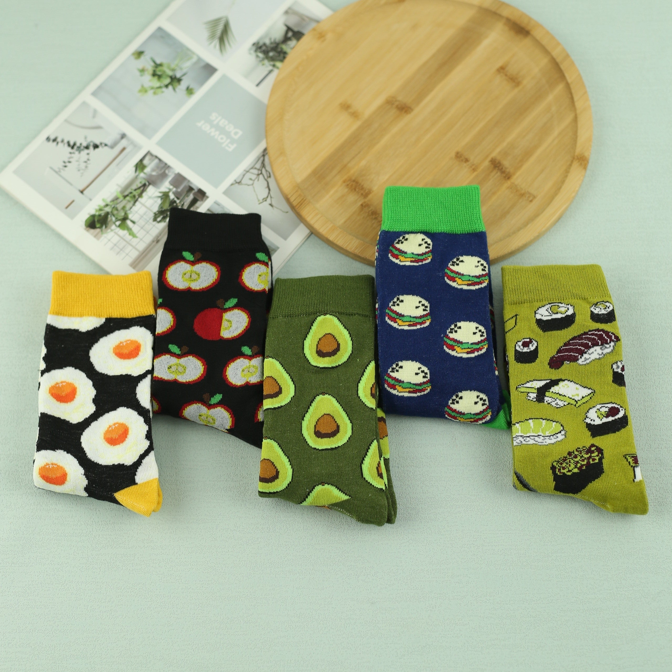 Men's Cartoon Food Pattern Crew Socks Breathable Casual Street Style Socks