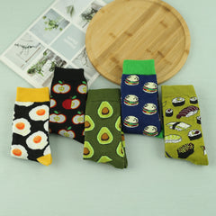 Men's Cartoon Food Pattern Crew Socks Breathable Casual Street Style Socks