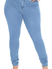  Solid Washed Button Up Skinny Jeans Women's Plus Casual