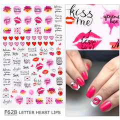 6 Sheets Heart Nail Art Stickers Self Adhesive Cartoon Decals