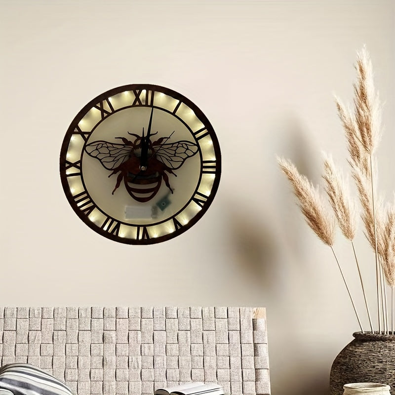 LED Lights Wooden Home Decoration Wall Clock