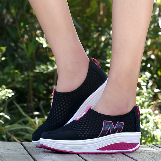 Women's M Pattern Slip-on Mesh Wedge Sneakers Lightweight Sporty Walking Shoes