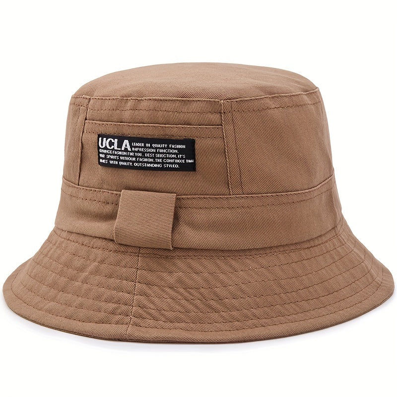 Classic Label Patch Bucket Hat Khaki Unisex Sunscreen Basin Hat