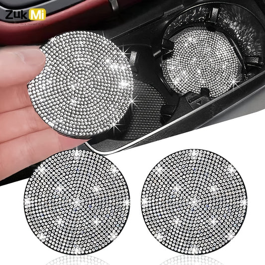 ZukMi 2pcs Bling Car Cup Holder Coaster Anti Slip Universal Vehicle Coasters