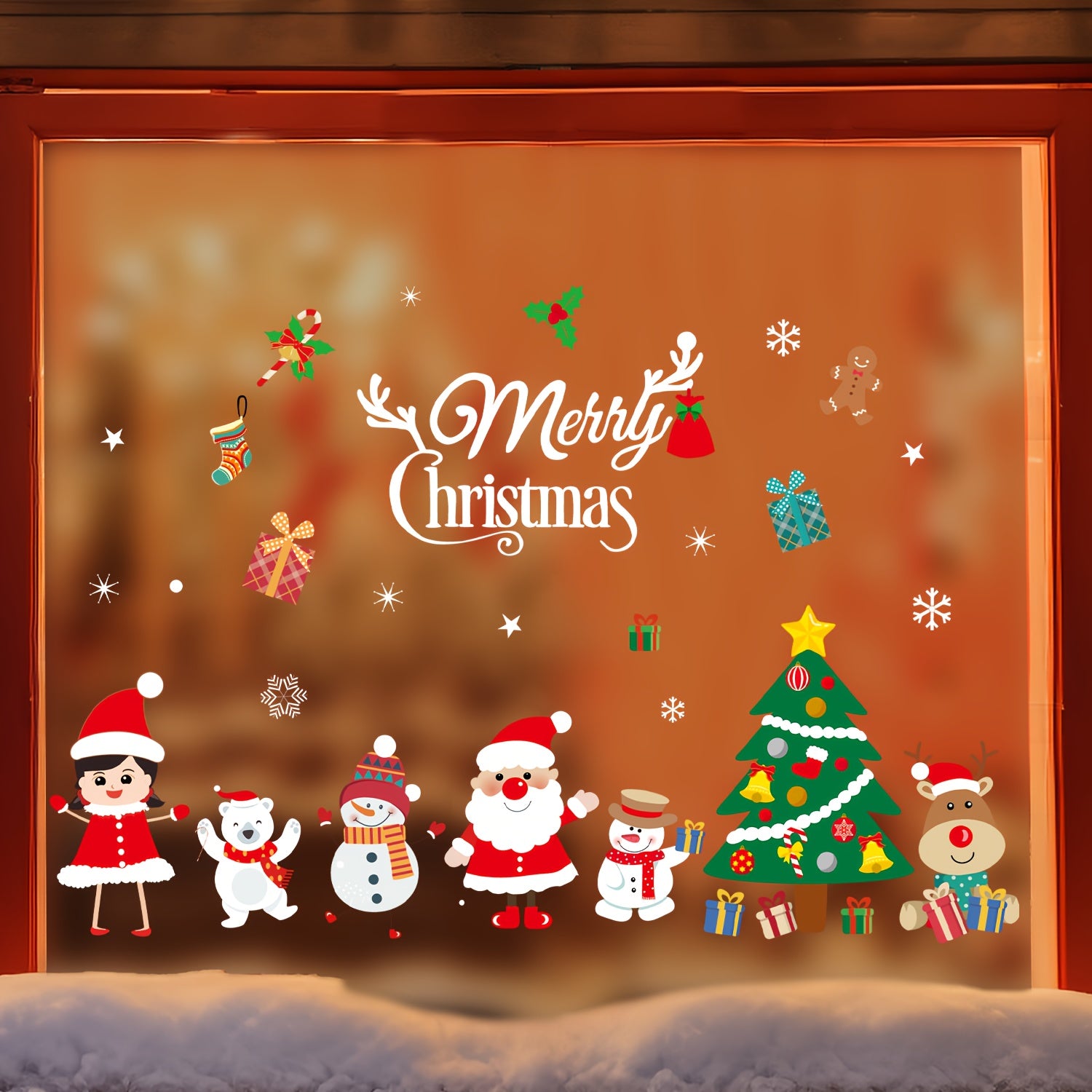 Christmas Window Clings Santa Snowman Deer Snowflakes Stickers