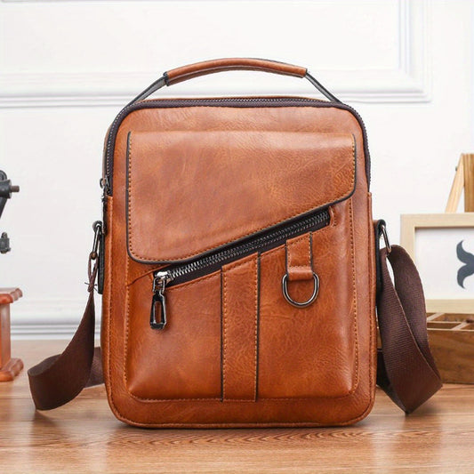 Men's Waterproof Business Crossbody Bag Vintage PU Leather Handbag