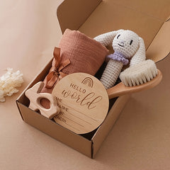 Handwoven Bamboo Bath Towel Bunny Ring Wool Brush for Newborns