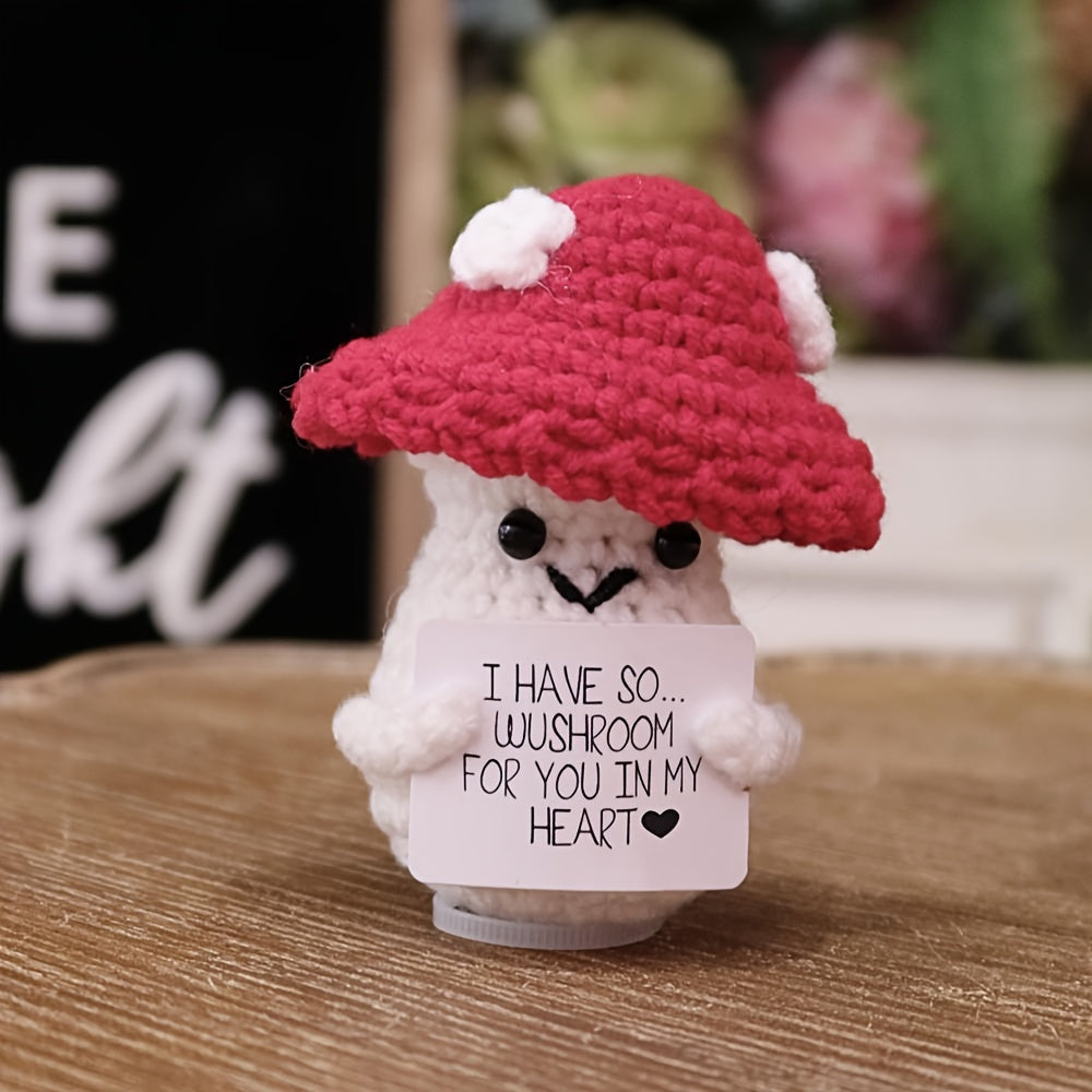 Crochet Amphibian Toy with Mushroom Hat - Emotional Support Gift