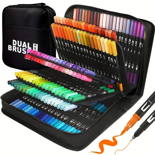 60 Dual Tip Brush Pens Set Fast Drying Water-Based Ink Markers for Adults