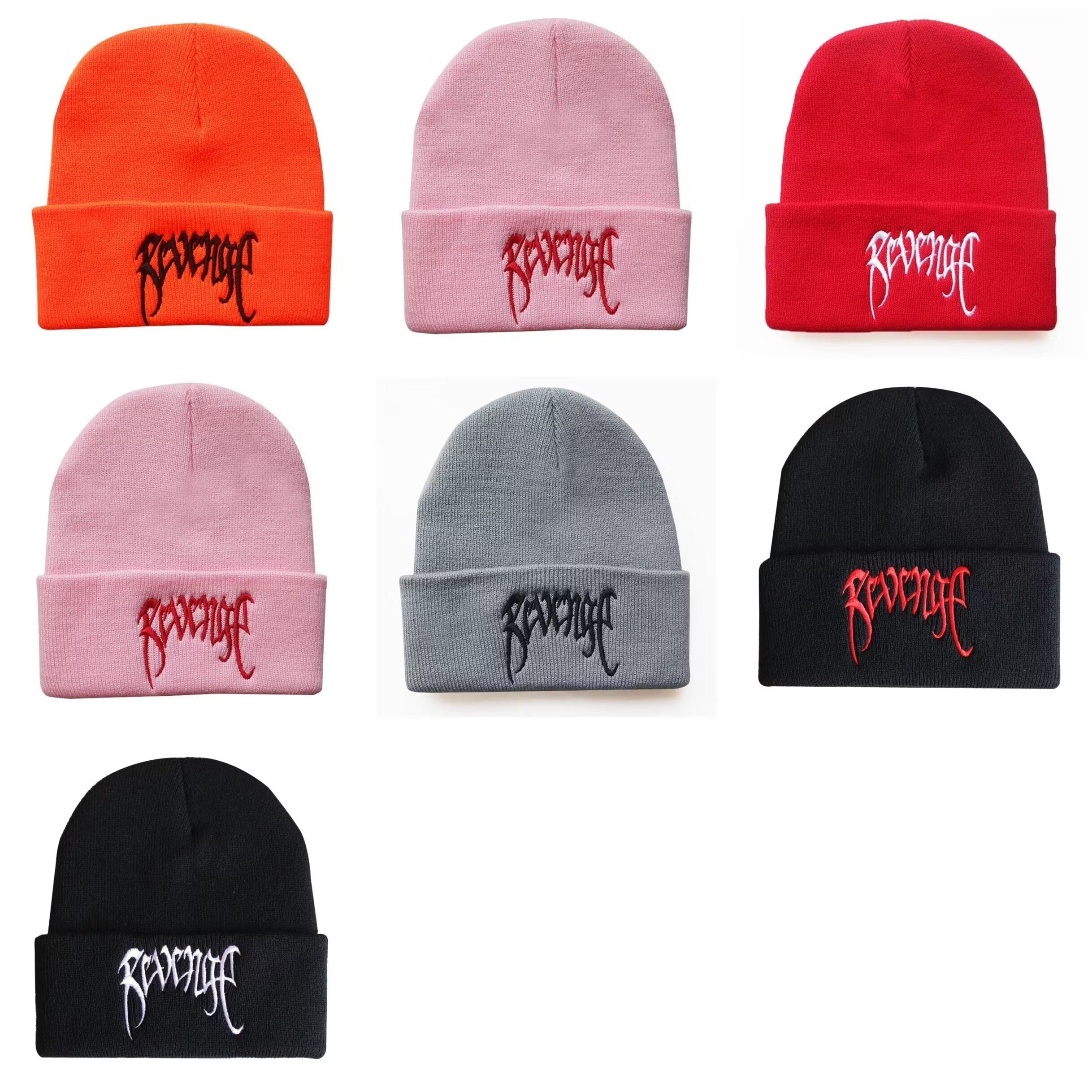 Gothic Letter Embroidery Beanie Cap Unisex Hip Hop Knit Hat Solid Skull Cap Y2K