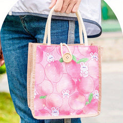Cotton Linen Cartoon Insulated Lunch Bag